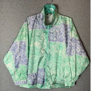 Slade Jacket Women's 2XL Purple Green‎ Geometric Print Nylon Mock Neck Full Zip